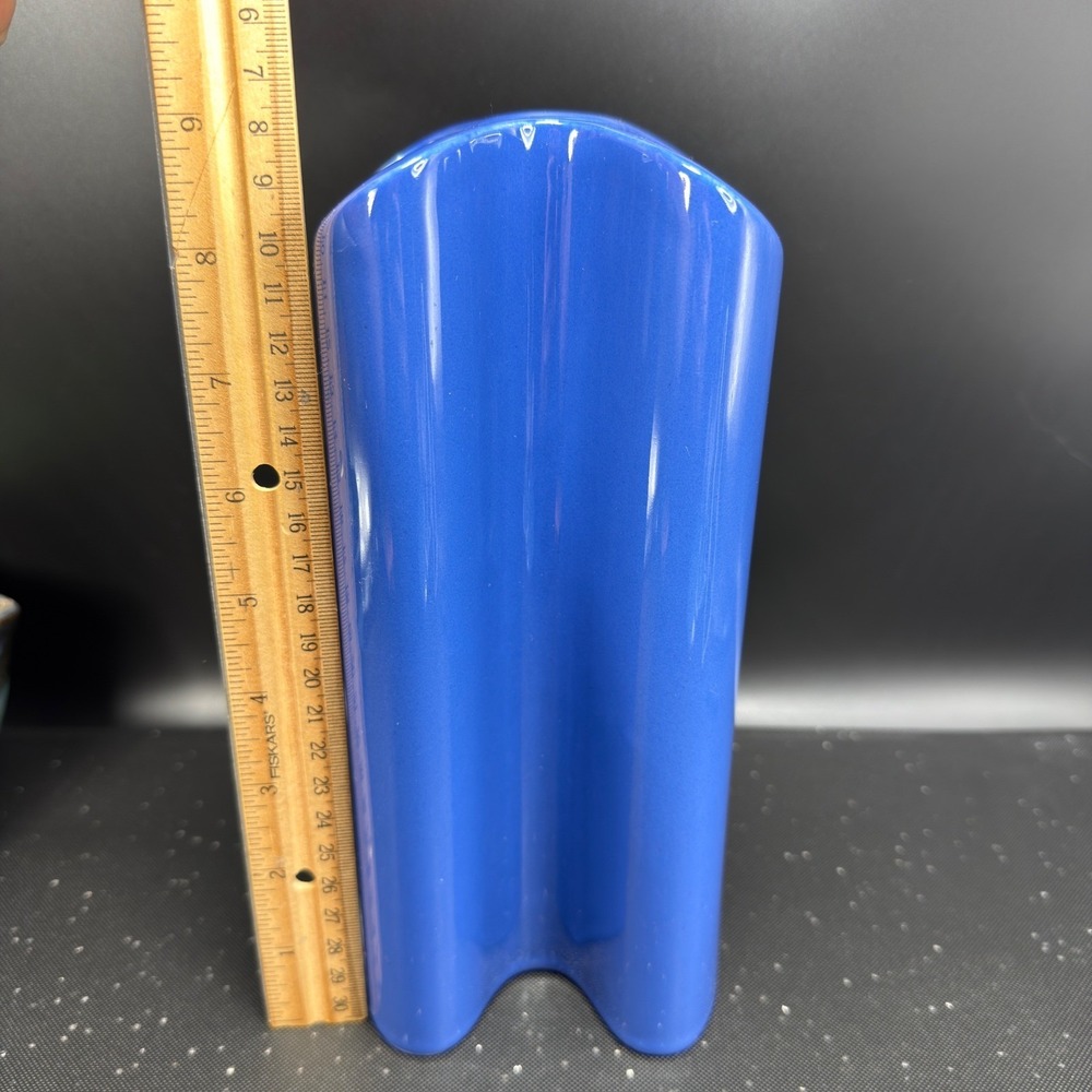 Dansk International Design Portugal Blue Ceramic Wavy Sculptural Vase MCM 9inch - Picture 2 of 14